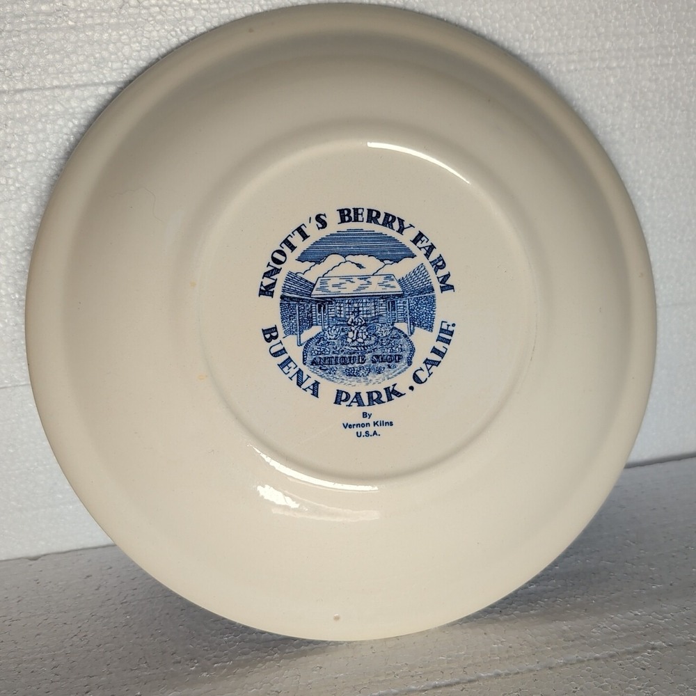 VTG 1949 Vernon Kilns Knott's Berry Farm Ghost Town Centennial Blue Transferware - Picture 4 of 5